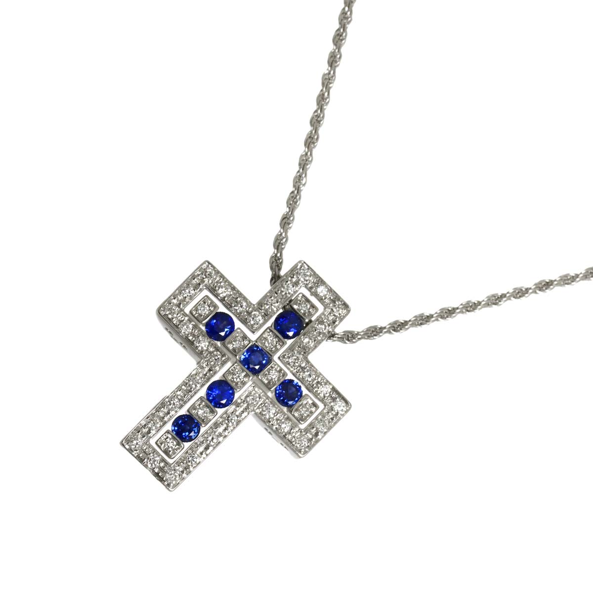 Belle Epoque SM Sapphire Diamond Cross Necklace 18K WG 750