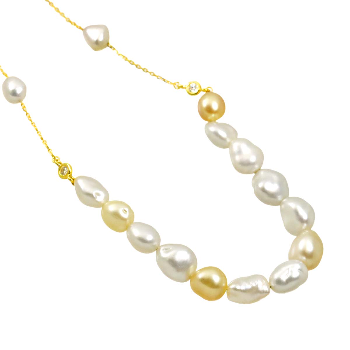 Freshwater pearl Diamond 0.05ct Necklace 18K YG 750