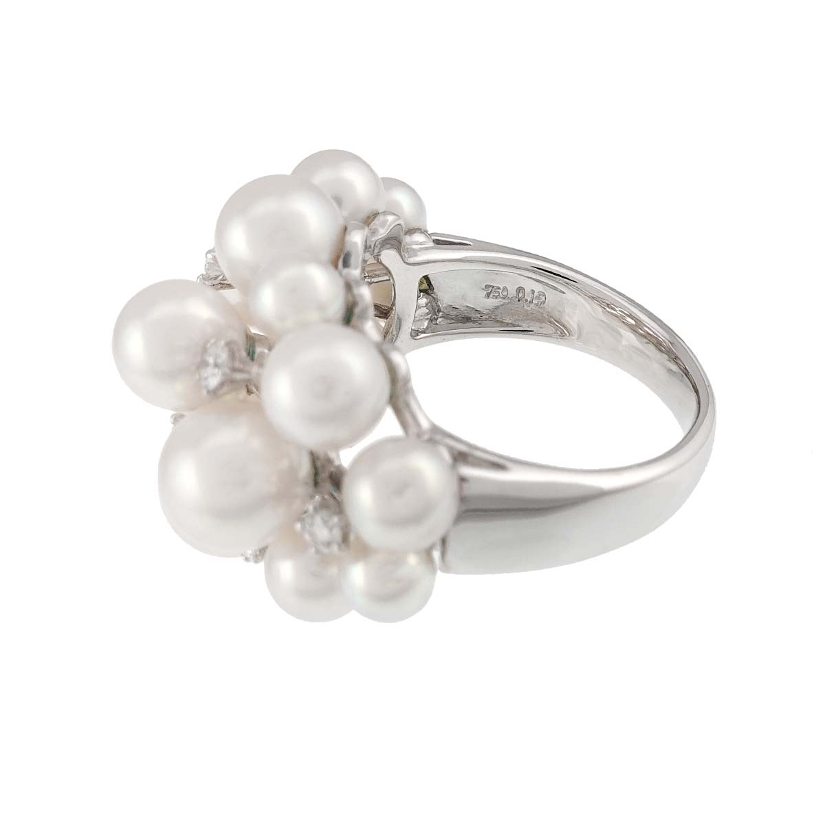 Akoya Pearl 6.7-4.1mm Diamond 0.19ct Ring 18K WG 750 5.25(US)