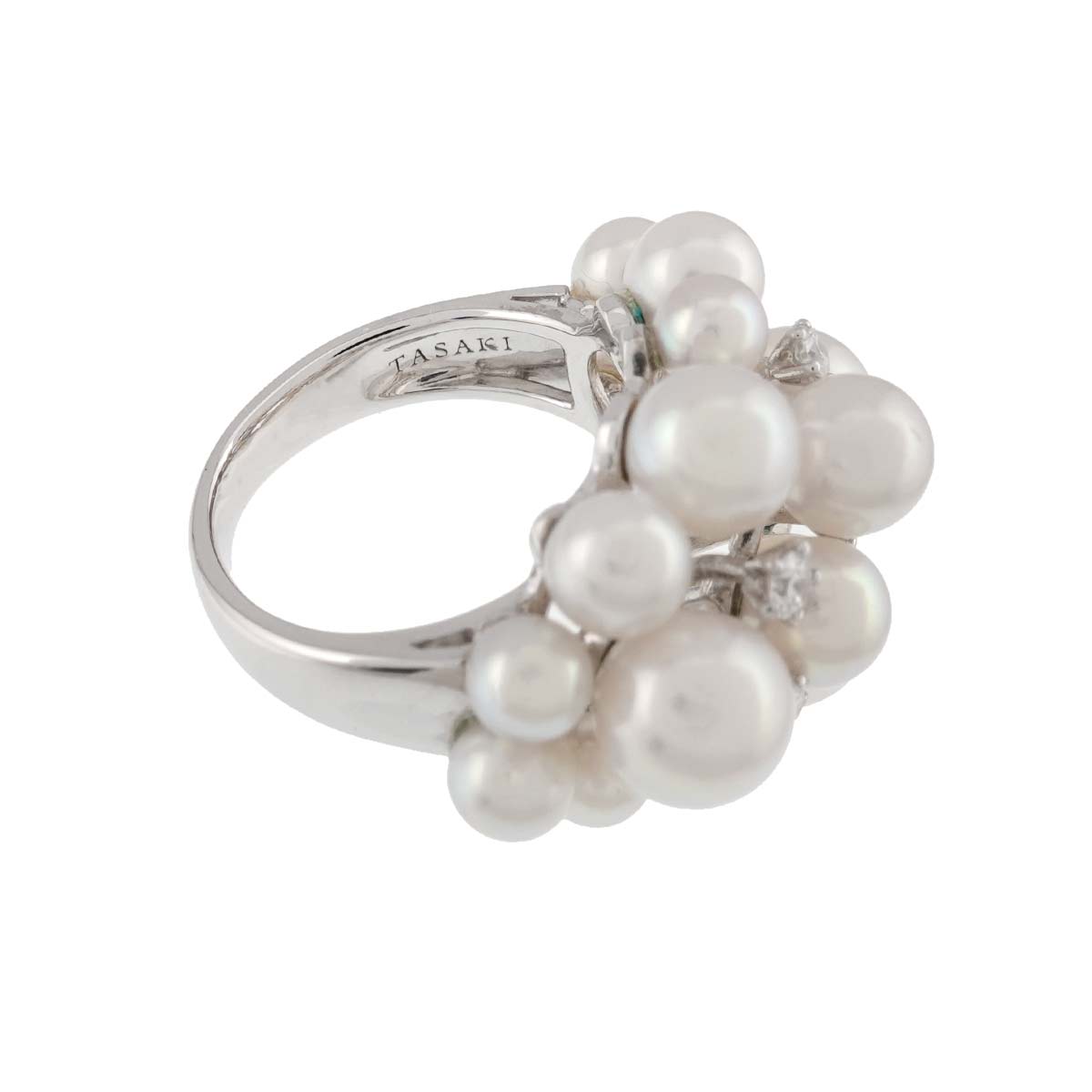 Akoya Pearl 6.7-4.1mm Diamond 0.19ct Ring 18K WG 750 5.25(US)