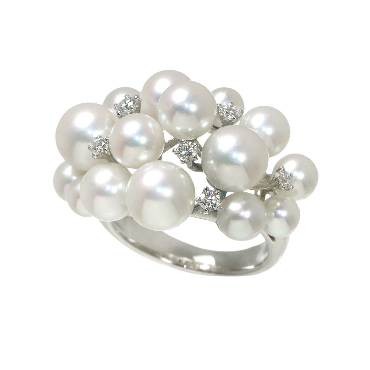 Akoya Pearl 6.7-4.1mm Diamond 0.19ct Ring 18K WG 750 5.25(US)