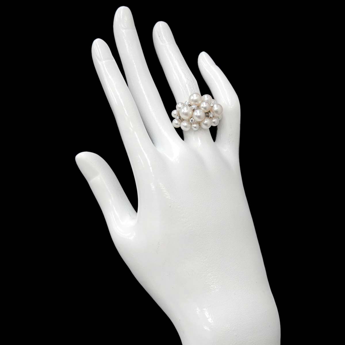 Akoya Pearl 6.7-4.1mm Diamond 0.19ct Ring 18K WG 750 5.25(US)