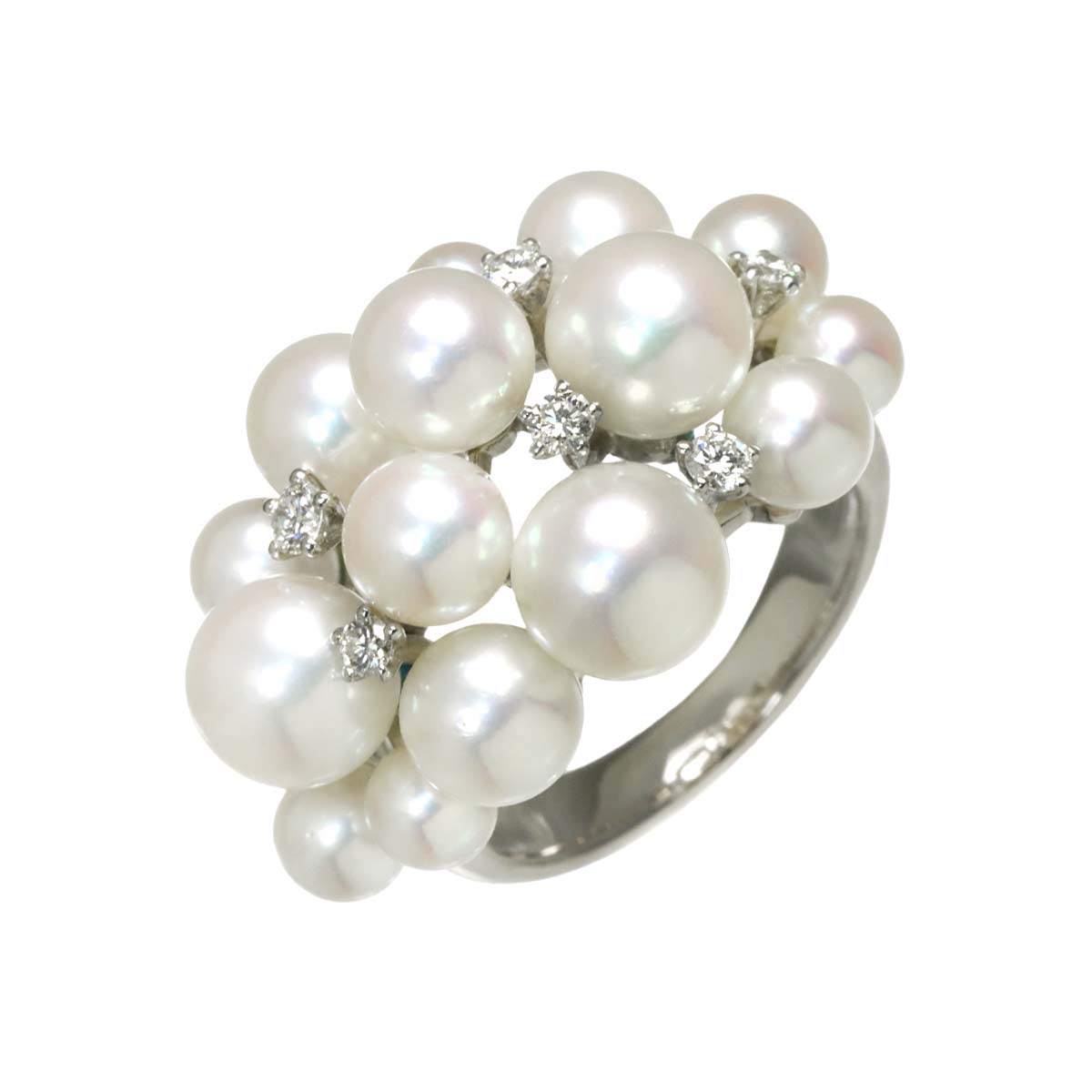 Akoya Pearl 6.7-4.1mm Diamond 0.19ct Ring 18K WG 750 5.25(US)