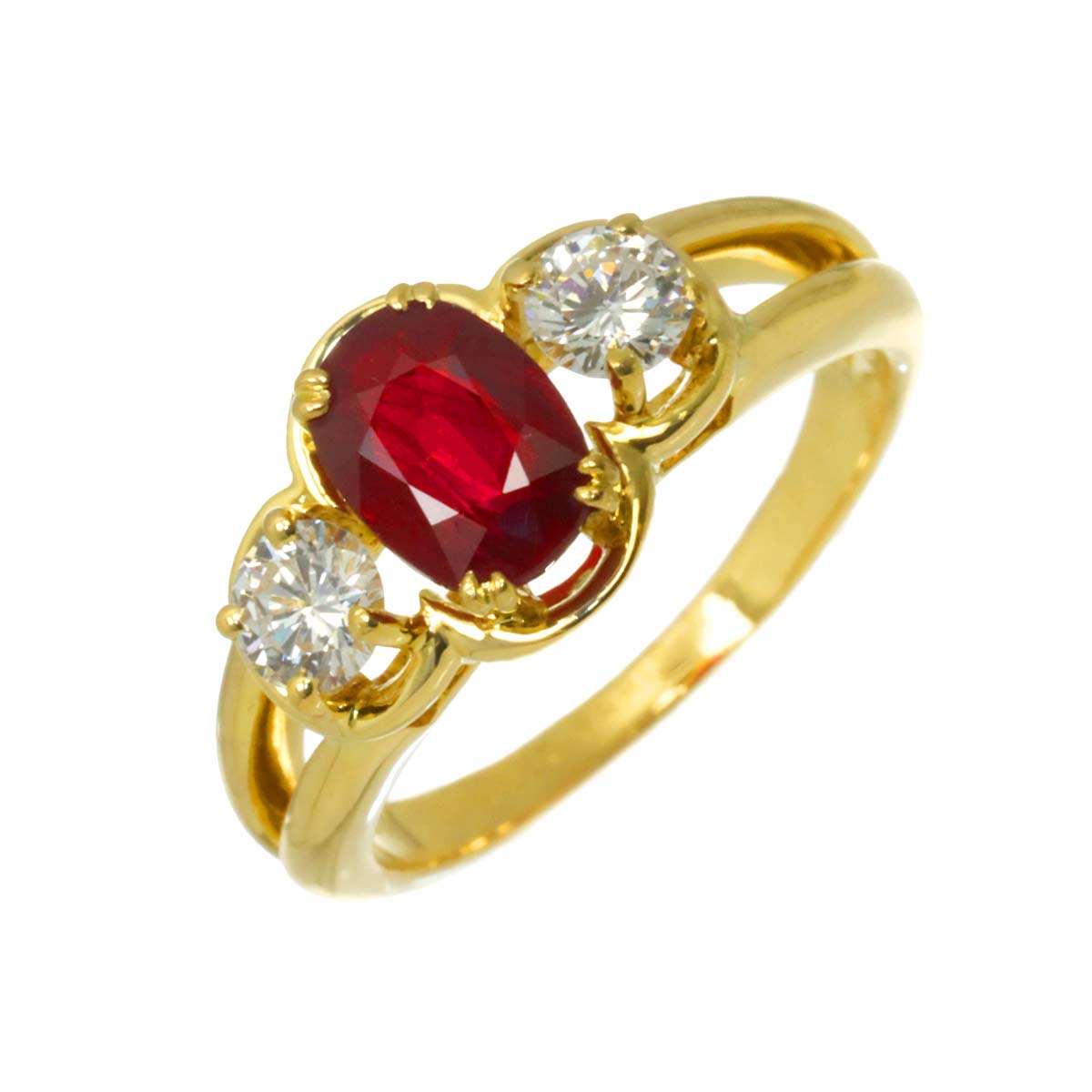 Ruby Diamond Ring 18K Yellow Gold 750 size5.5-5.75US)