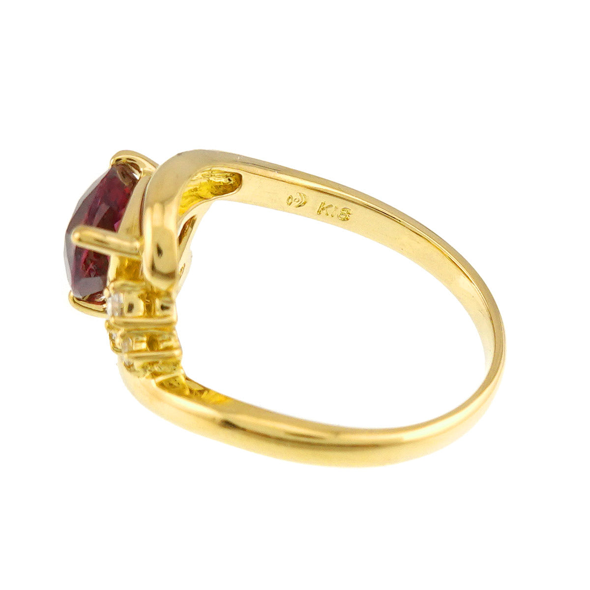 Garnet Diamond 0.06ct Ring 18K YG 750 Size5.5-5.75(US)