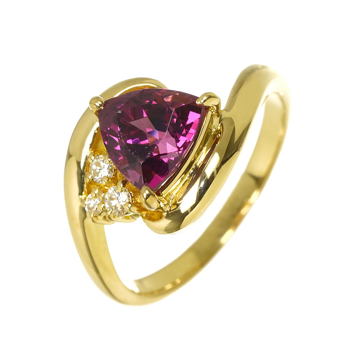 Garnet Diamond 0.06ct Ring 18K YG 750 Size5.5-5.75(US)