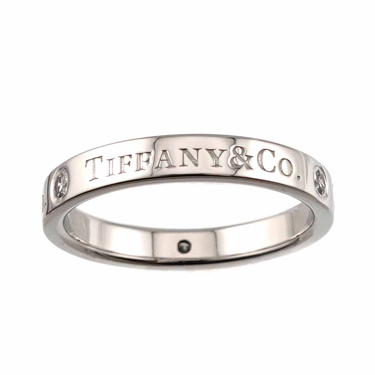 Logo Flat Band Ring Diamond 3P Platinum Size5.5-5.75(US)