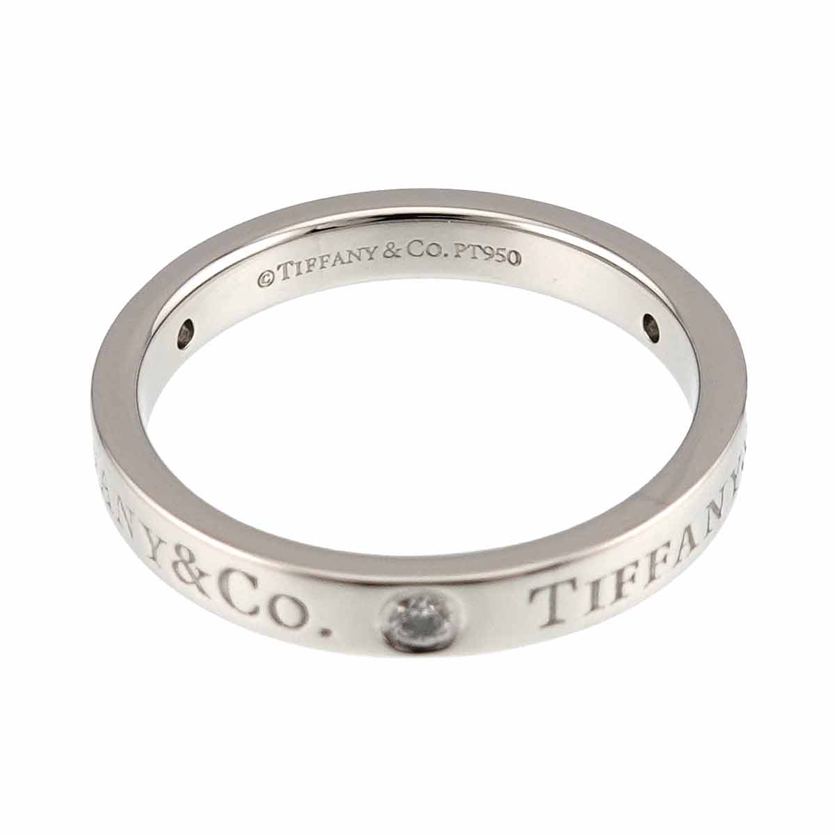 Logo Flat Band Ring Diamond 3P Platinum Size5.5-5.75(US)