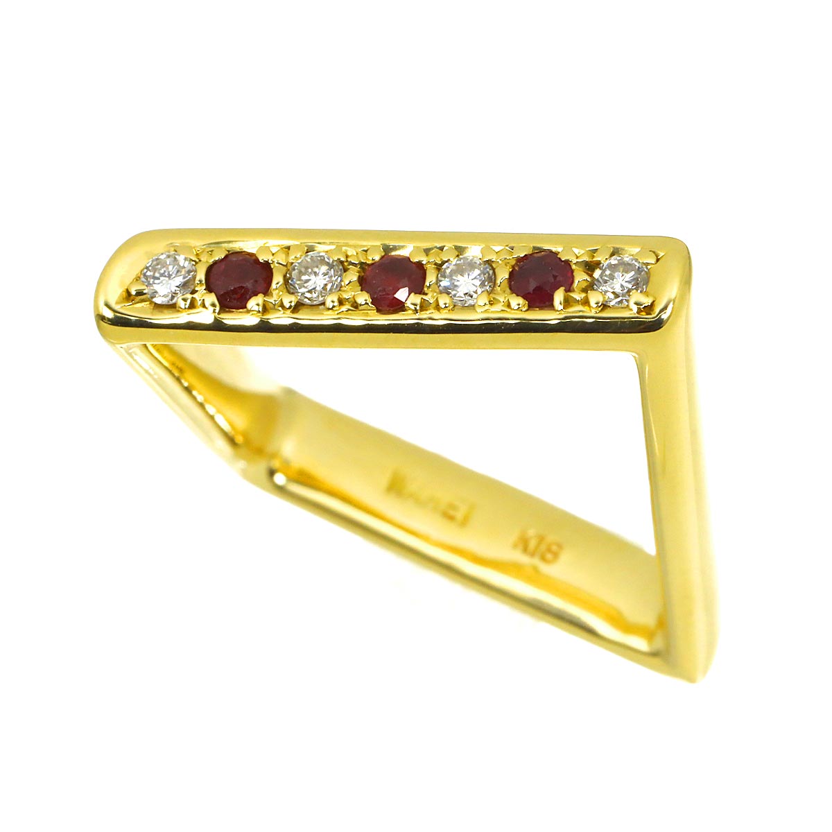 Ruby 0.16ct Diamond 0.12ct Ring 18K YG 750 Size6-6.25(US)