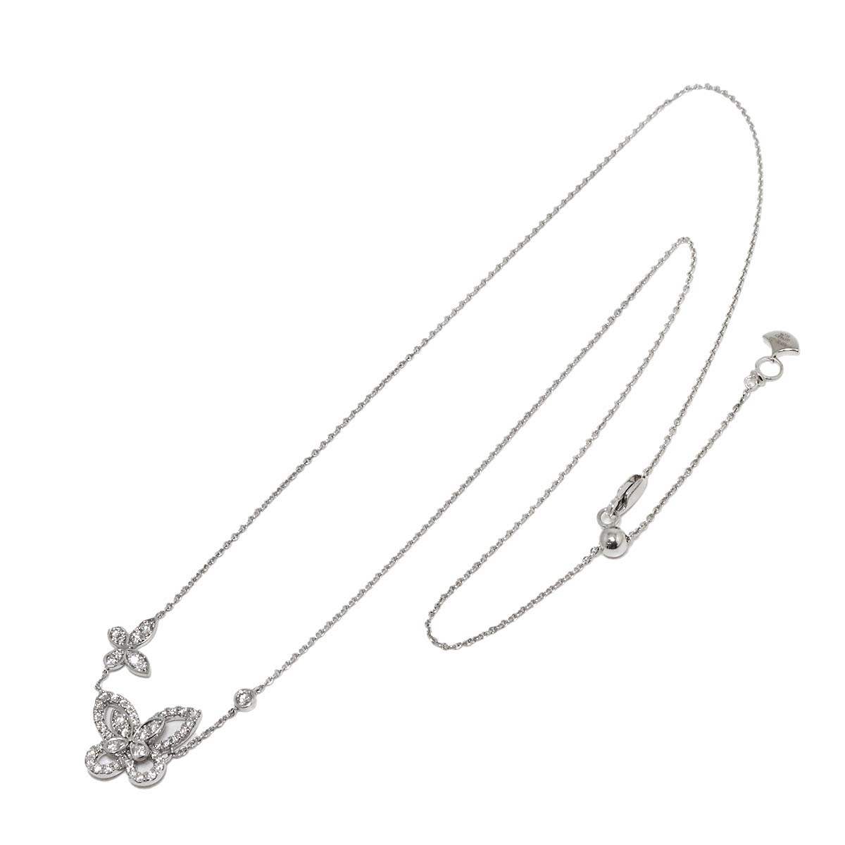 Double Butterfly Silhouette Diamond Necklace 18K WG 750