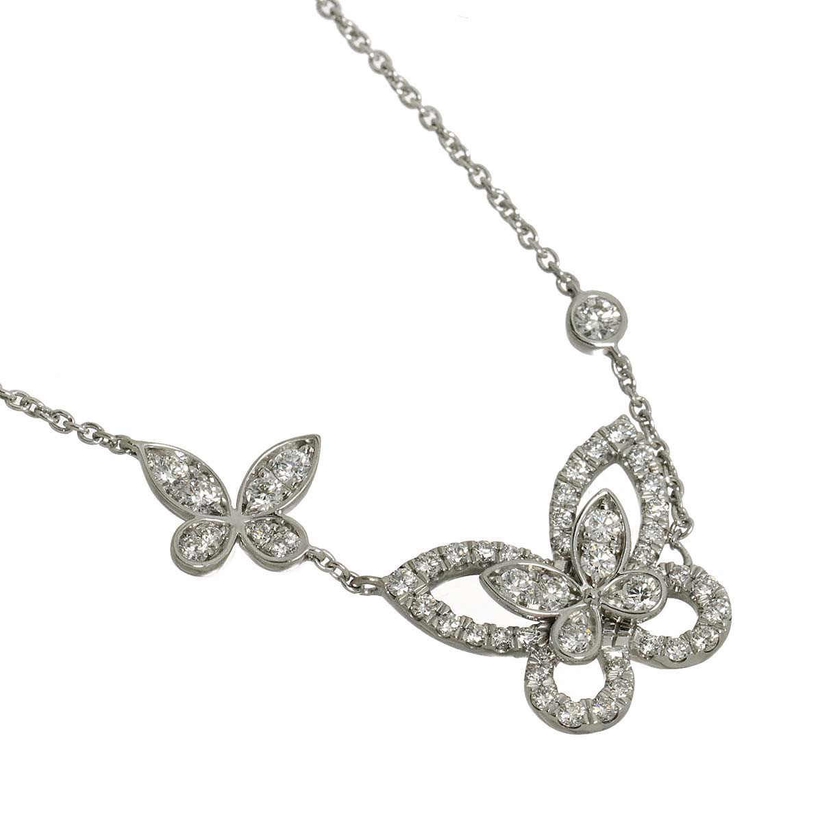 Double Butterfly Silhouette Diamond Necklace 18K WG 750
