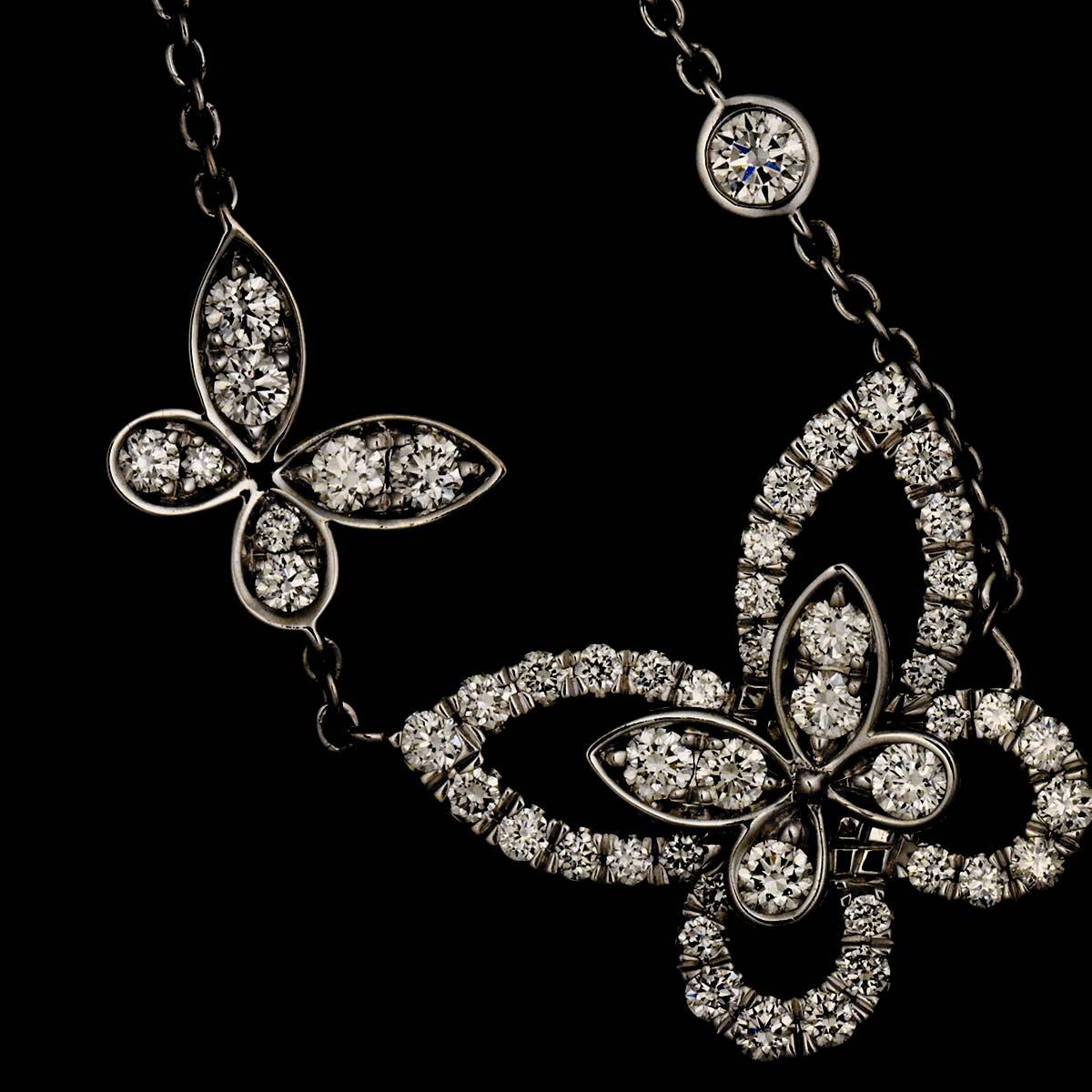 Double Butterfly Silhouette Diamond Necklace 18K WG 750