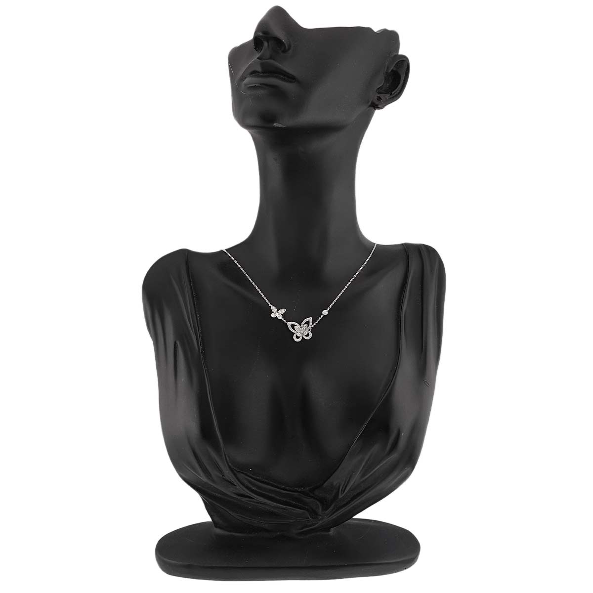 Double Butterfly Silhouette Diamond Necklace 18K WG 750