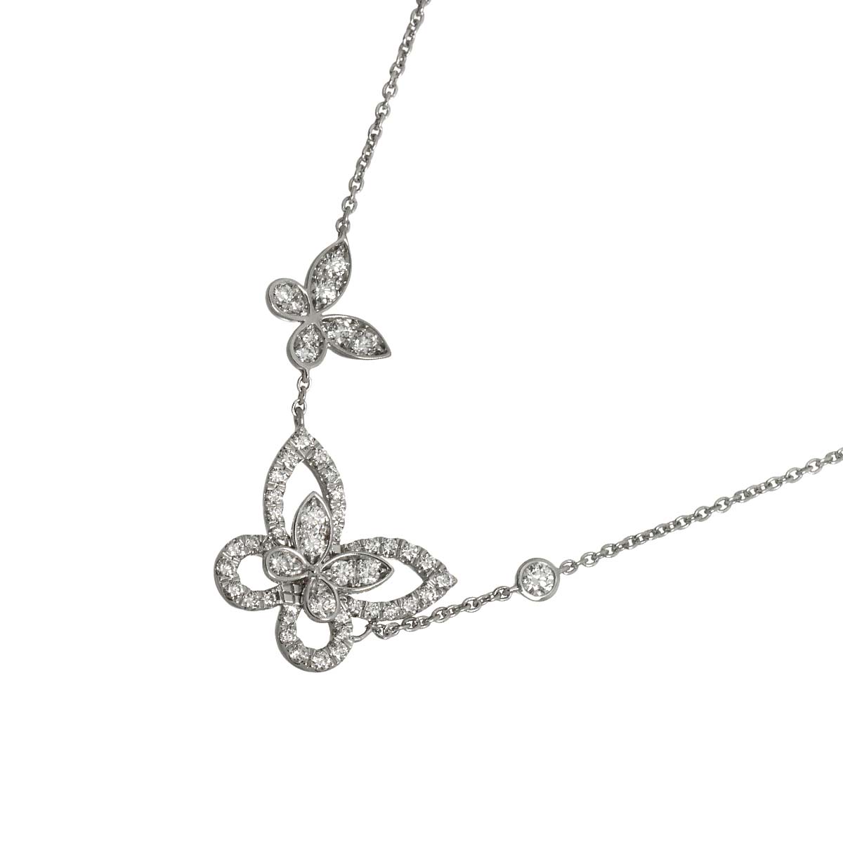 Double Butterfly Silhouette Diamond Necklace 18K WG 750