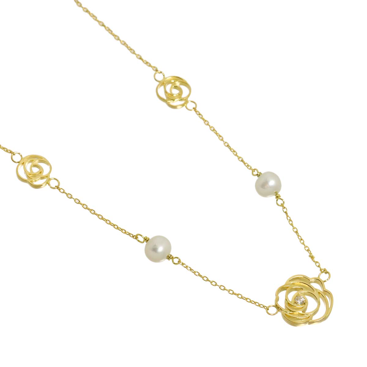 Freshwater pearl Diamond 0.03ct Necklace 18K YG 750