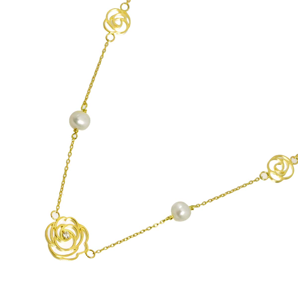 Freshwater pearl Diamond 0.03ct Necklace 18K YG 750