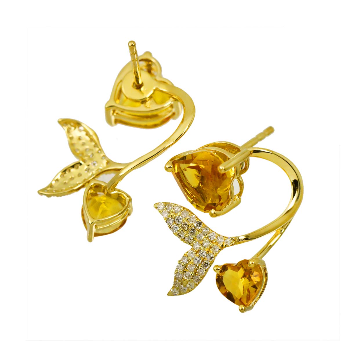 Citrine 1.60ct/1.60ct Diamond 0.12ct/0.12ct Earrings Pierced 18K YG 750