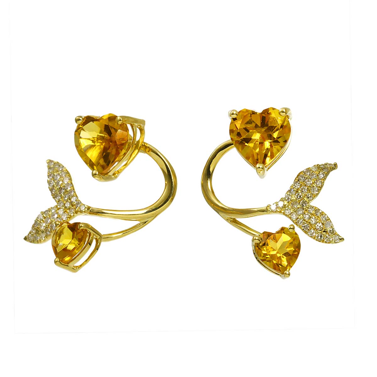 Citrine 1.60ct/1.60ct Diamond 0.12ct/0.12ct Earrings Pierced 18K YG 750