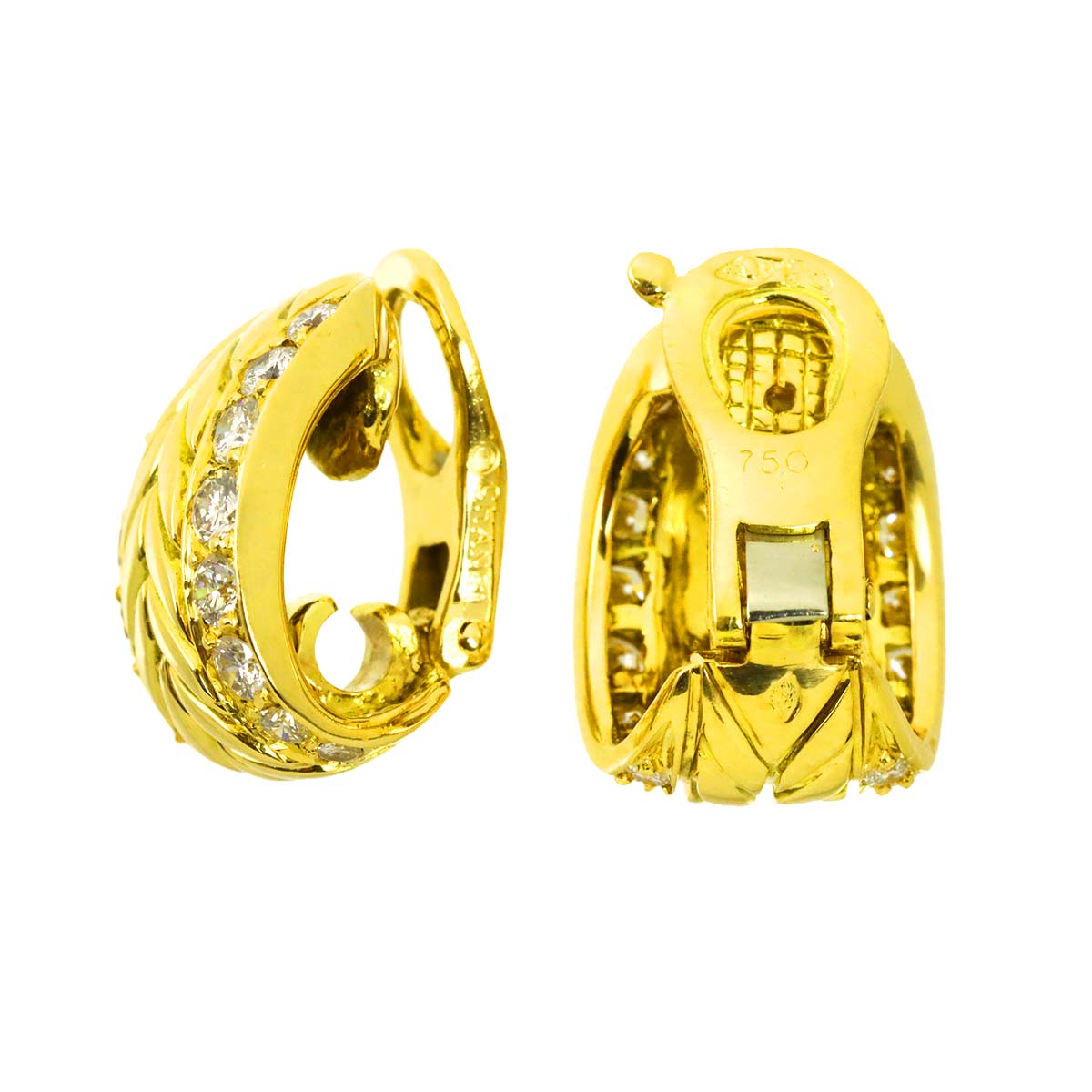 Diamond Earrings Clip on 18K Yellow Gold 750