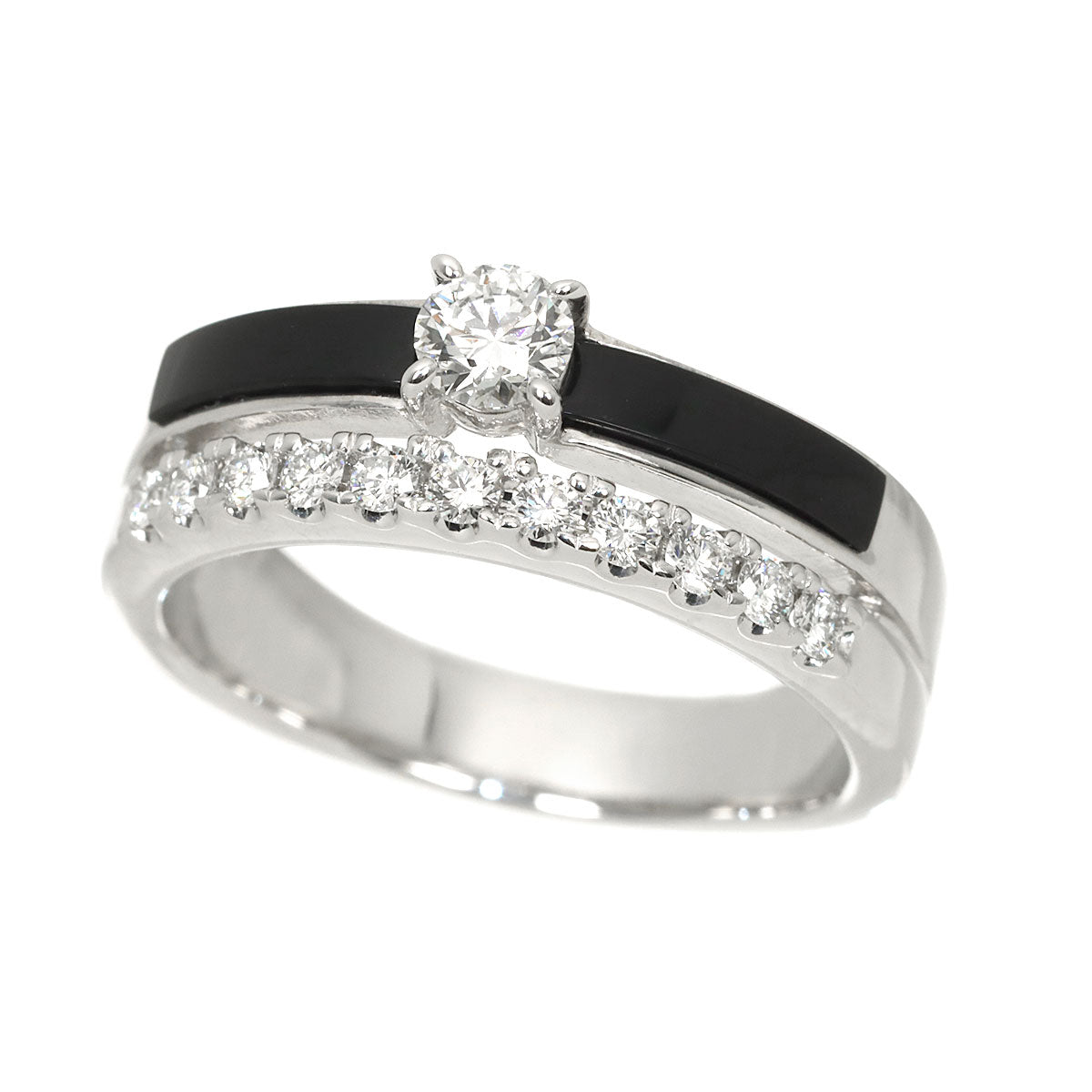 Diamond 0.26ct/0.25ct Onyx Ring 18K WG 750 Size7.75-8(US)