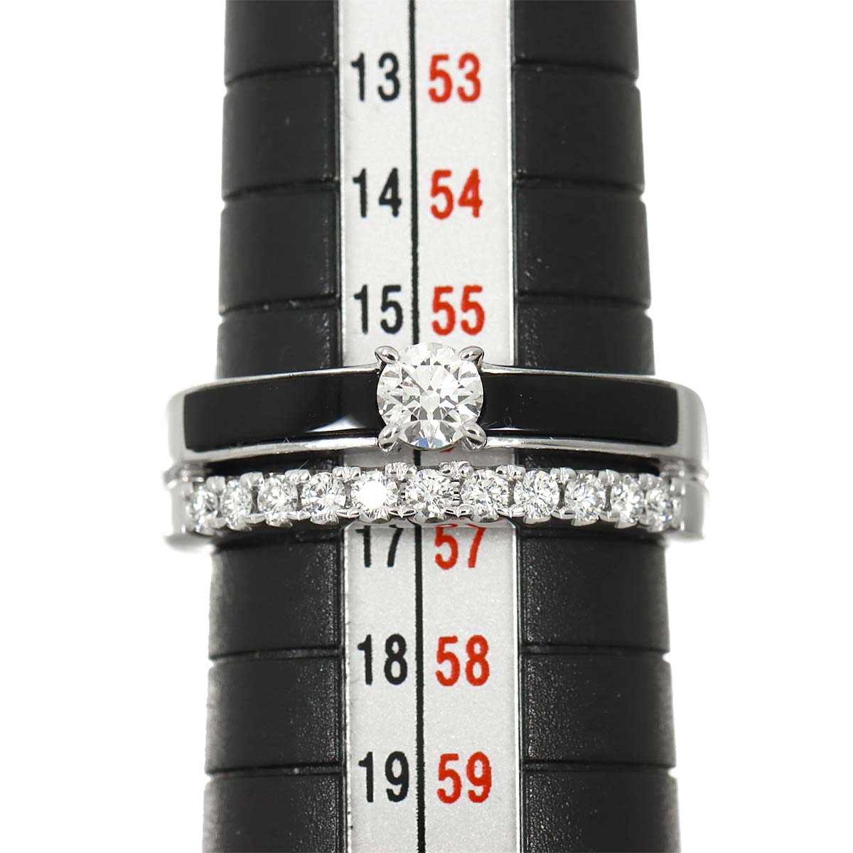 Diamond 0.26ct/0.25ct Onyx Ring 18K WG 750 Size7.75-8(US)