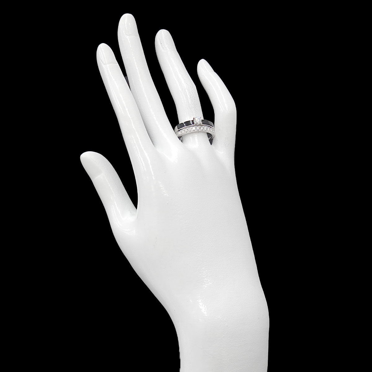 Diamond 0.26ct/0.25ct Onyx Ring 18K WG 750 Size7.75-8(US)