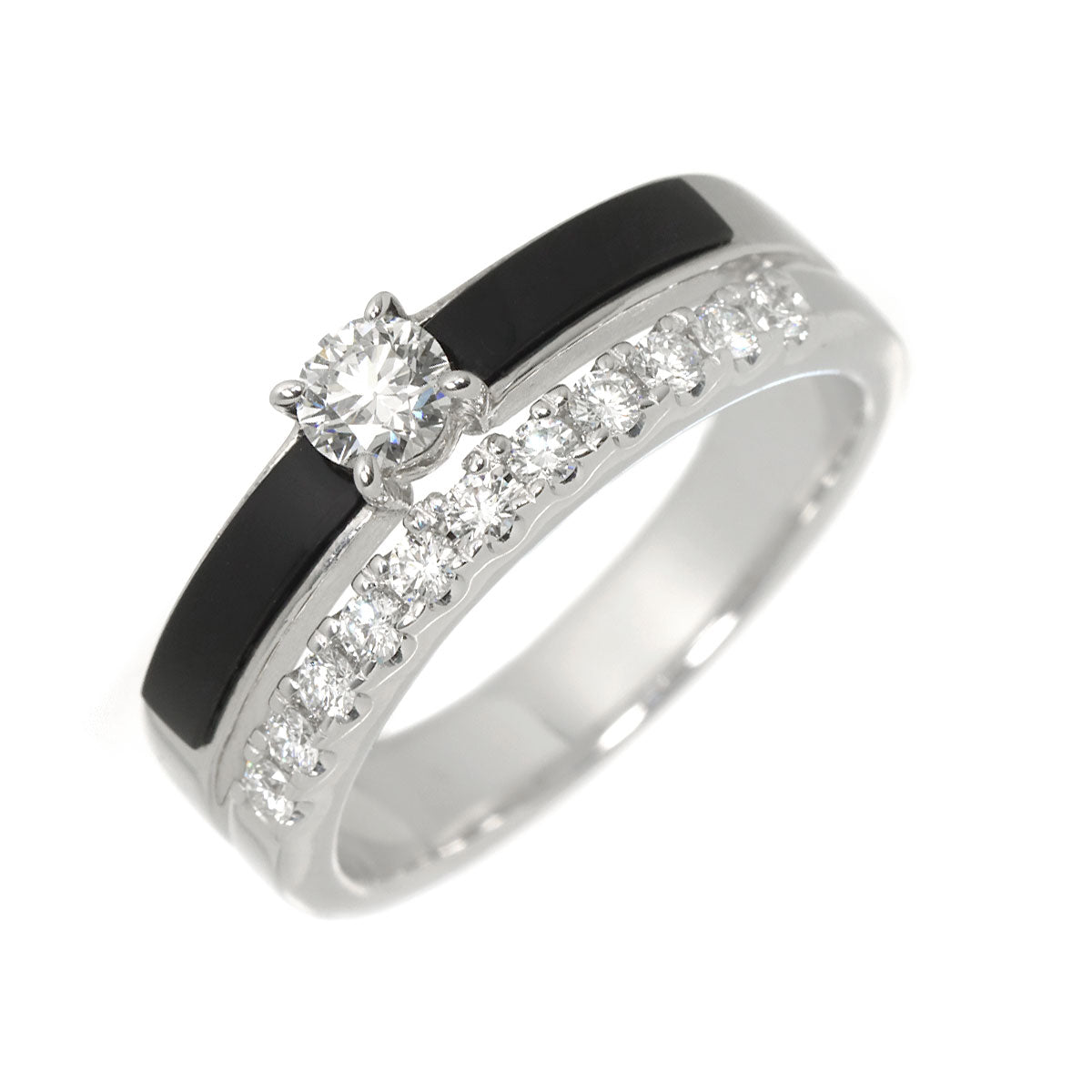 Diamond 0.26ct/0.25ct Onyx Ring 18K WG 750 Size7.75-8(US)