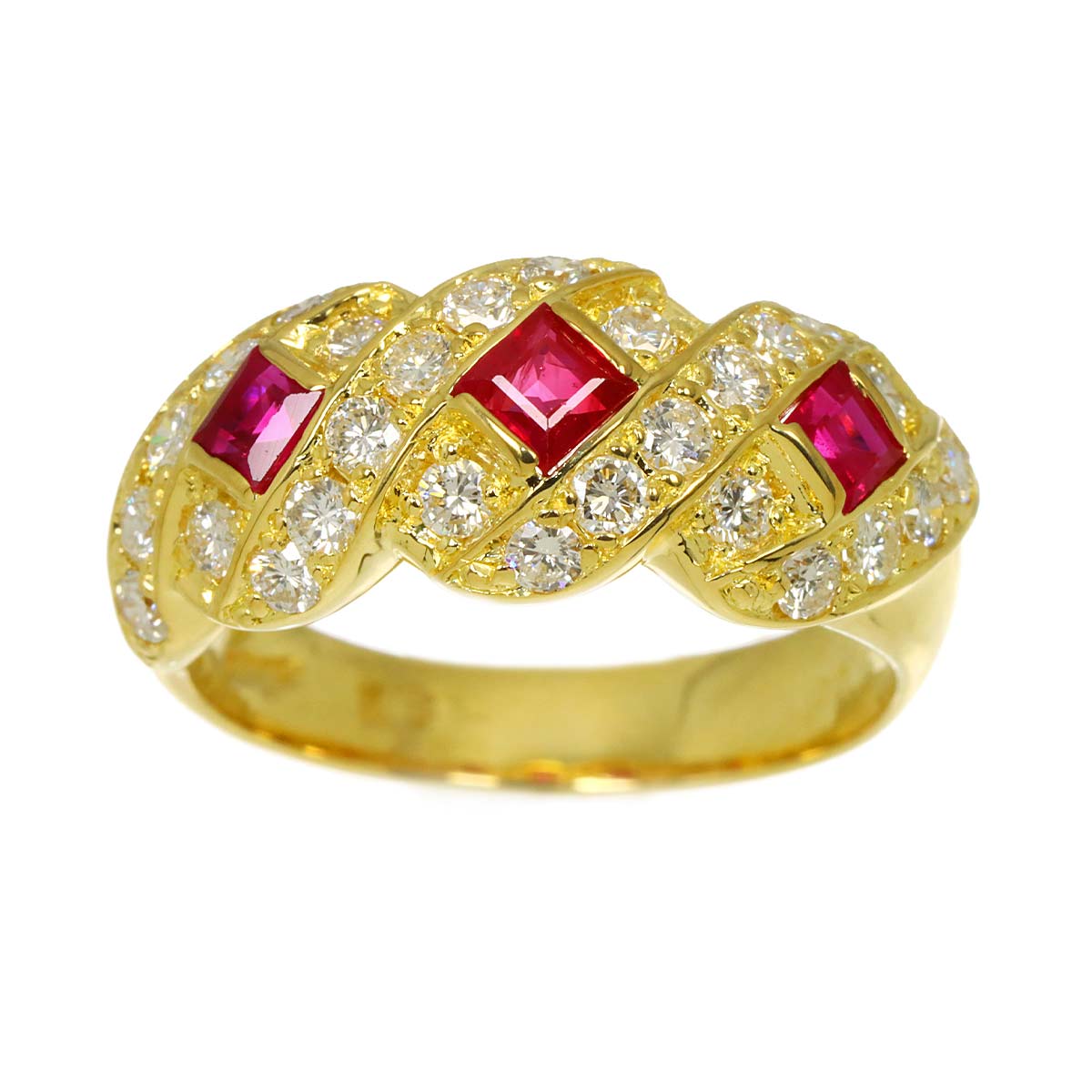 Ruby 0.69ct Diamond 0.78ct ring 18K YG 750 6.5-6.75(US)