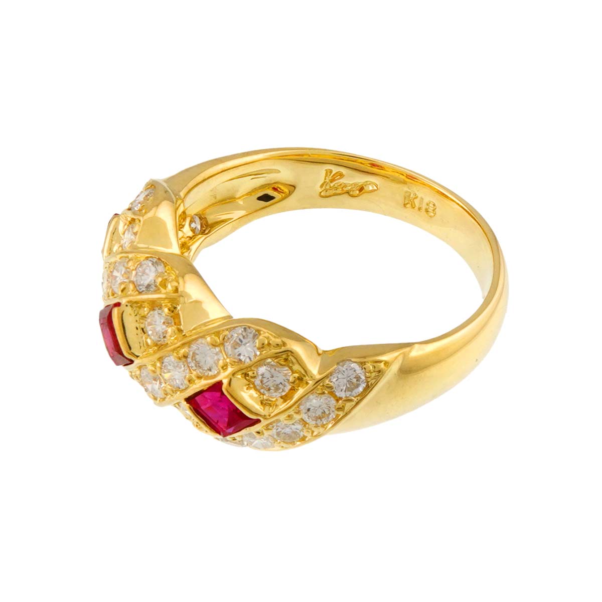 Ruby 0.69ct Diamond 0.78ct ring 18K YG 750 6.5-6.75(US)
