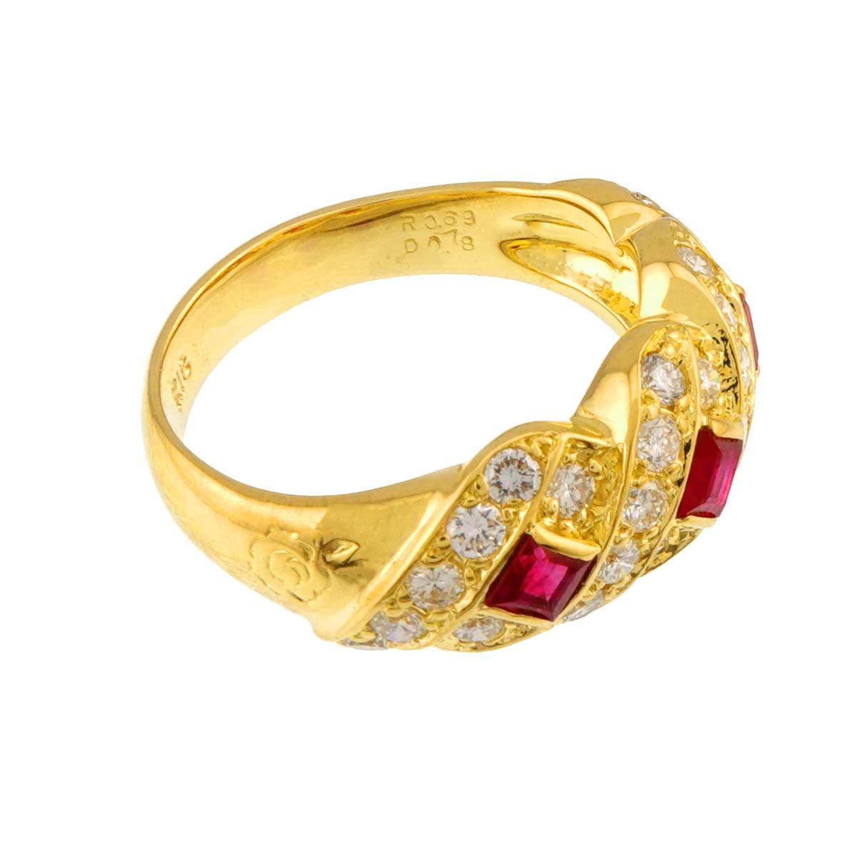 Ruby 0.69ct Diamond 0.78ct ring 18K YG 750 6.5-6.75(US)