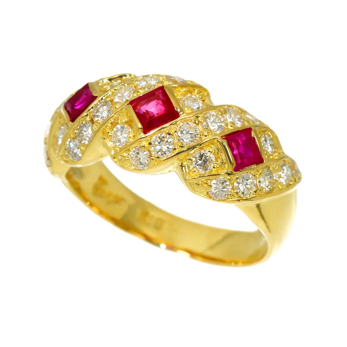 Ruby 0.69ct Diamond 0.78ct ring 18K YG 750 6.5-6.75(US)