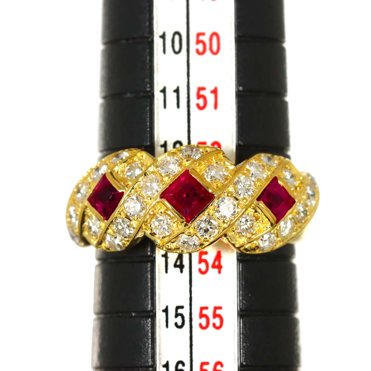 Ruby 0.69ct Diamond 0.78ct ring 18K YG 750 6.5-6.75(US)