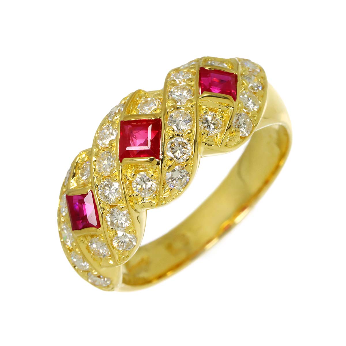 Ruby 0.69ct Diamond 0.78ct ring 18K YG 750 6.5-6.75(US)