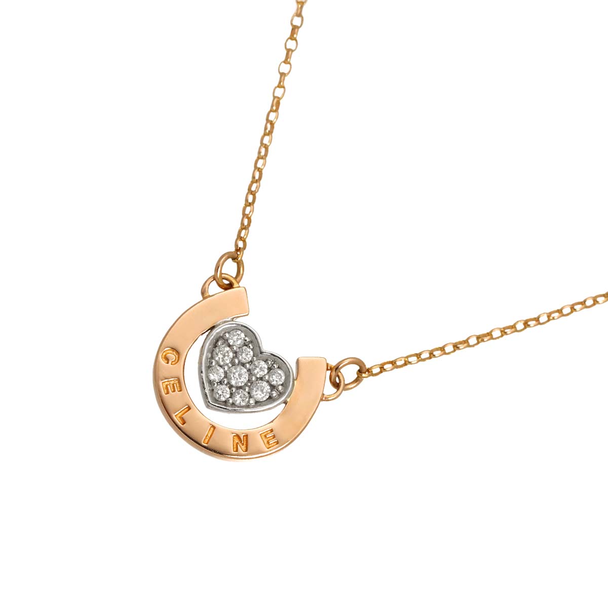 Diamond Necklace 18K Pink White Gold 750