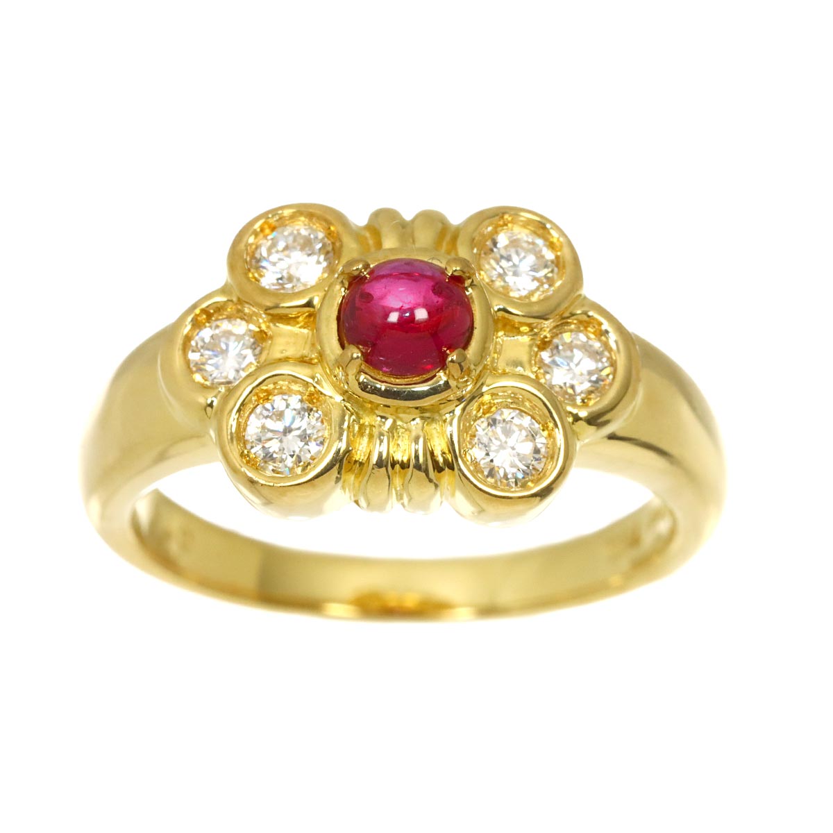 Ruby Diamond Ring 18K YG 750 size4.5(US)