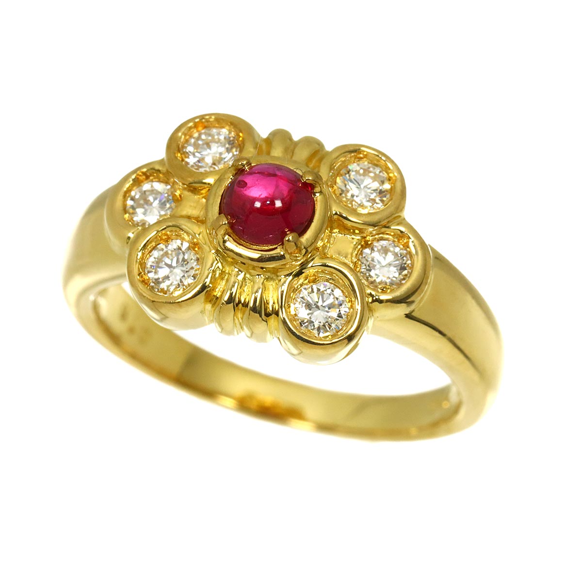 Ruby Diamond Ring 18K YG 750 size4.5(US)