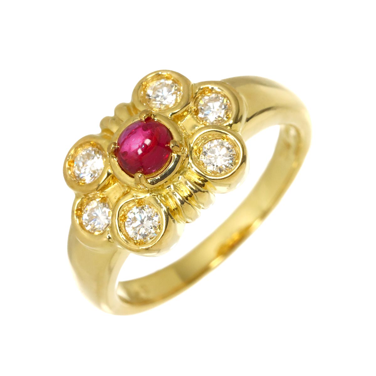 Ruby Diamond Ring 18K YG 750 size4.5(US)