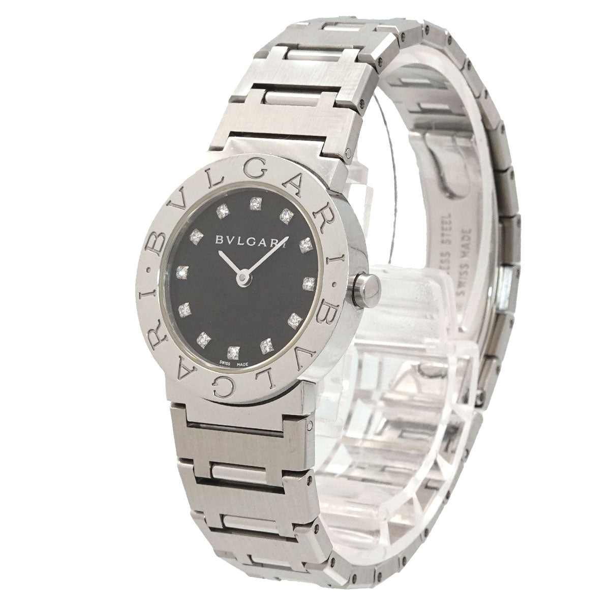 BVLGARIBVLGARI BB26SS 12P Diamond Quartz Black Dial Ladies