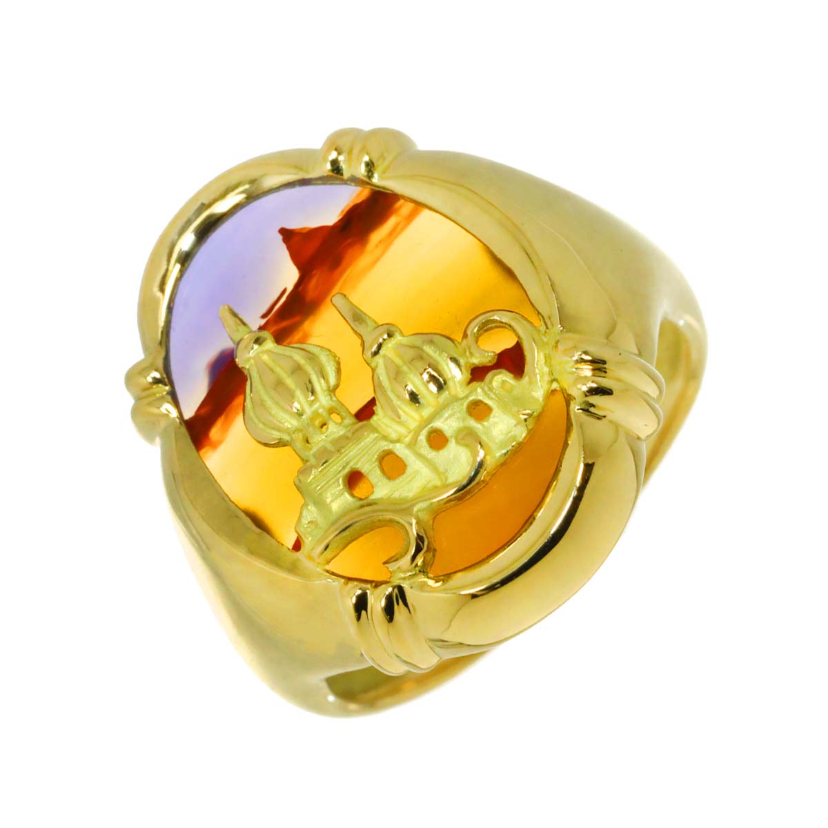 Agate Ring 18K YG Yellow Gold 750 size7.75-8(US)