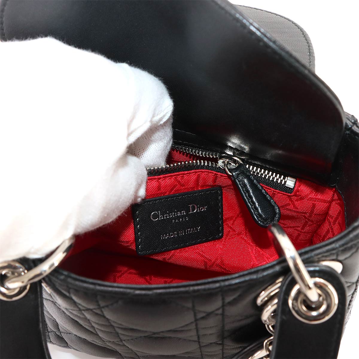 Lady Dior Mini Hand Shoulder Bag Leather Black