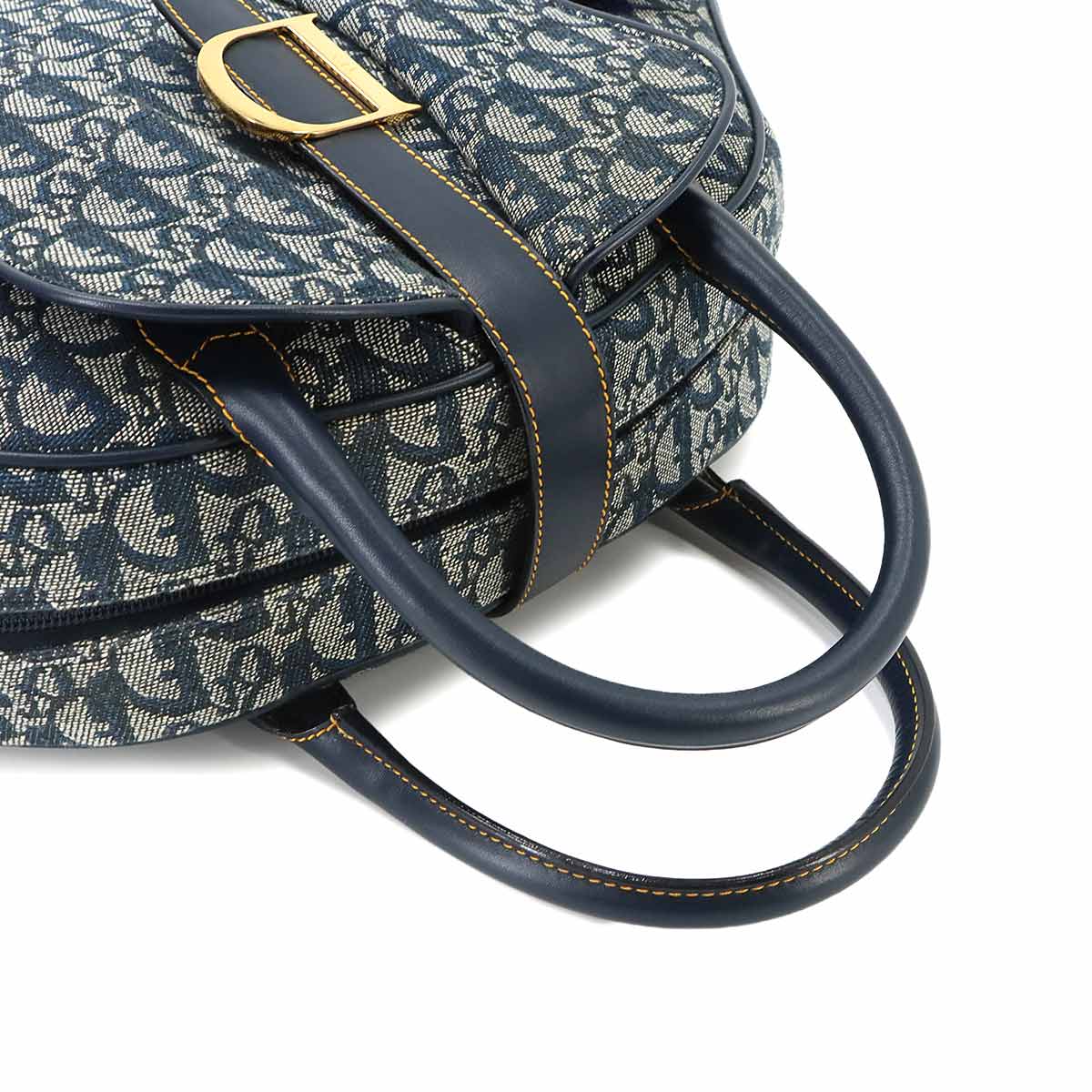 Trotter Double Saddle Bag Canvas Leather Navy Purse