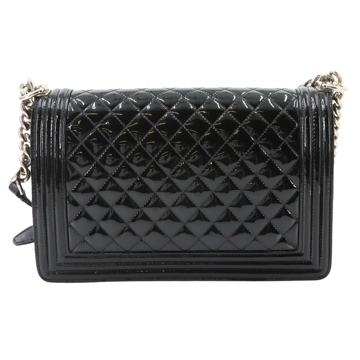 Boy Chanel Chain Shoulder Bag Patent Leather Black