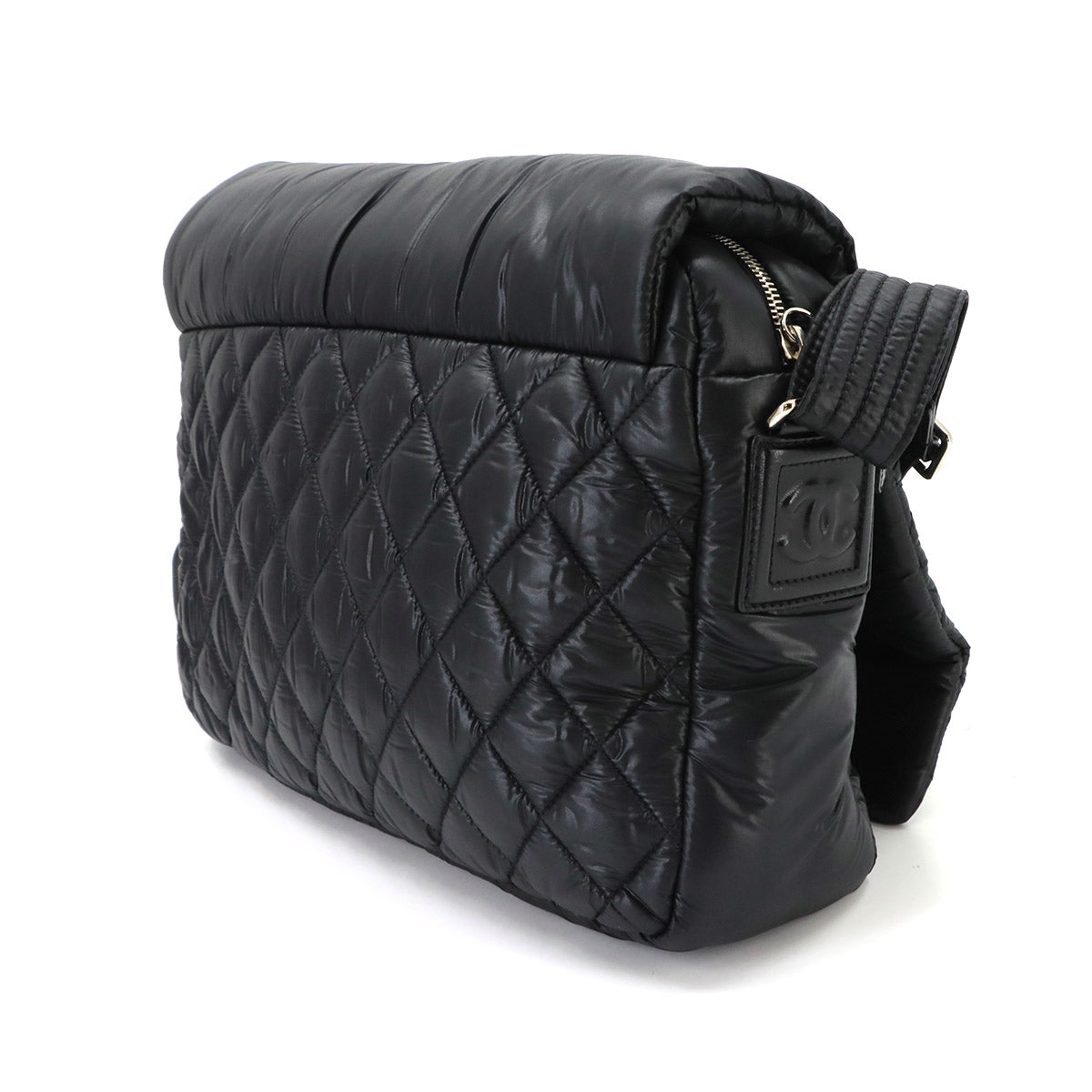 Coco Cocoon Messenger Shoulder Bag Nylon Leather Black A48617