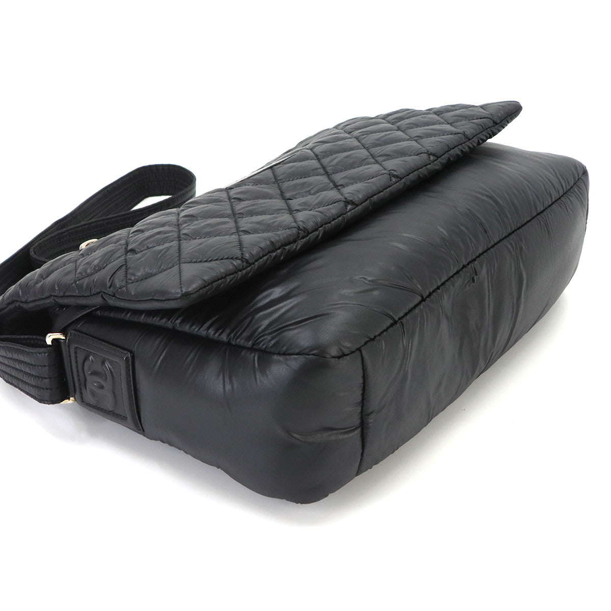Coco Cocoon Messenger Shoulder Bag Nylon Leather Black A48617