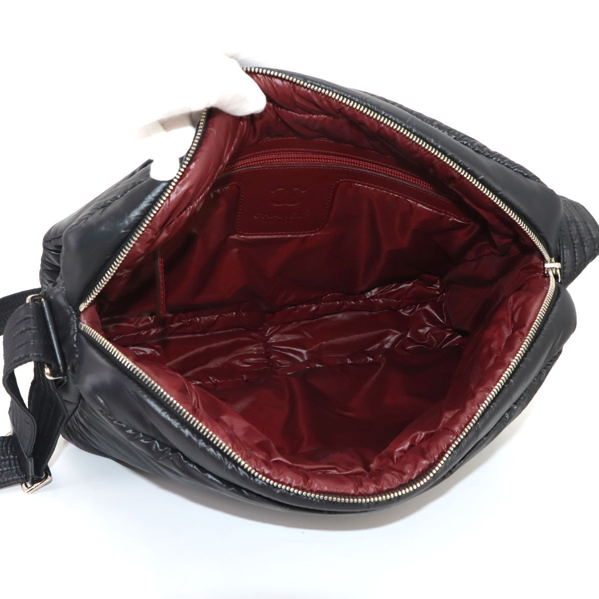Coco Cocoon Messenger Shoulder Bag Nylon Leather Black A48617