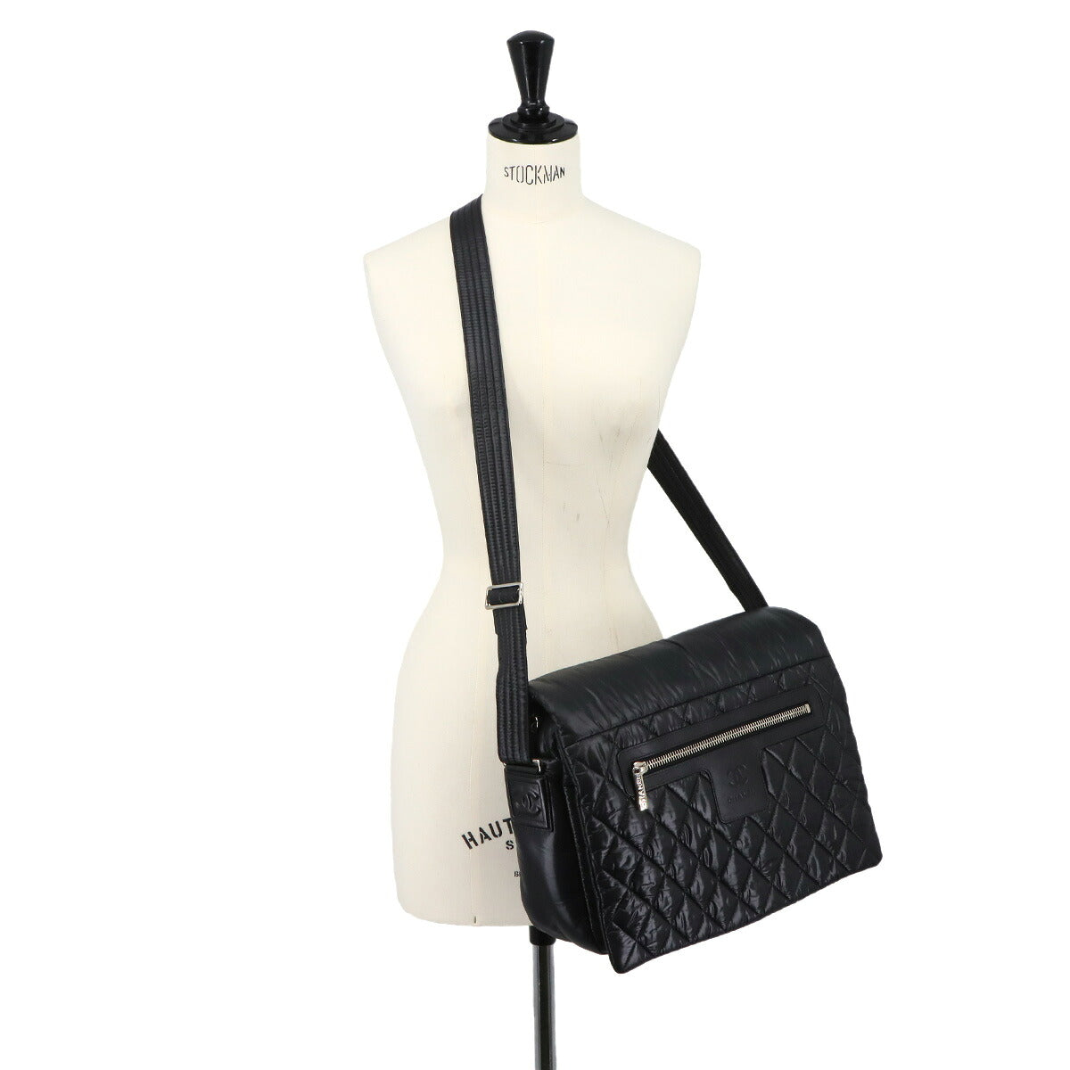 Coco Cocoon Messenger Shoulder Bag Nylon Leather Black A48617