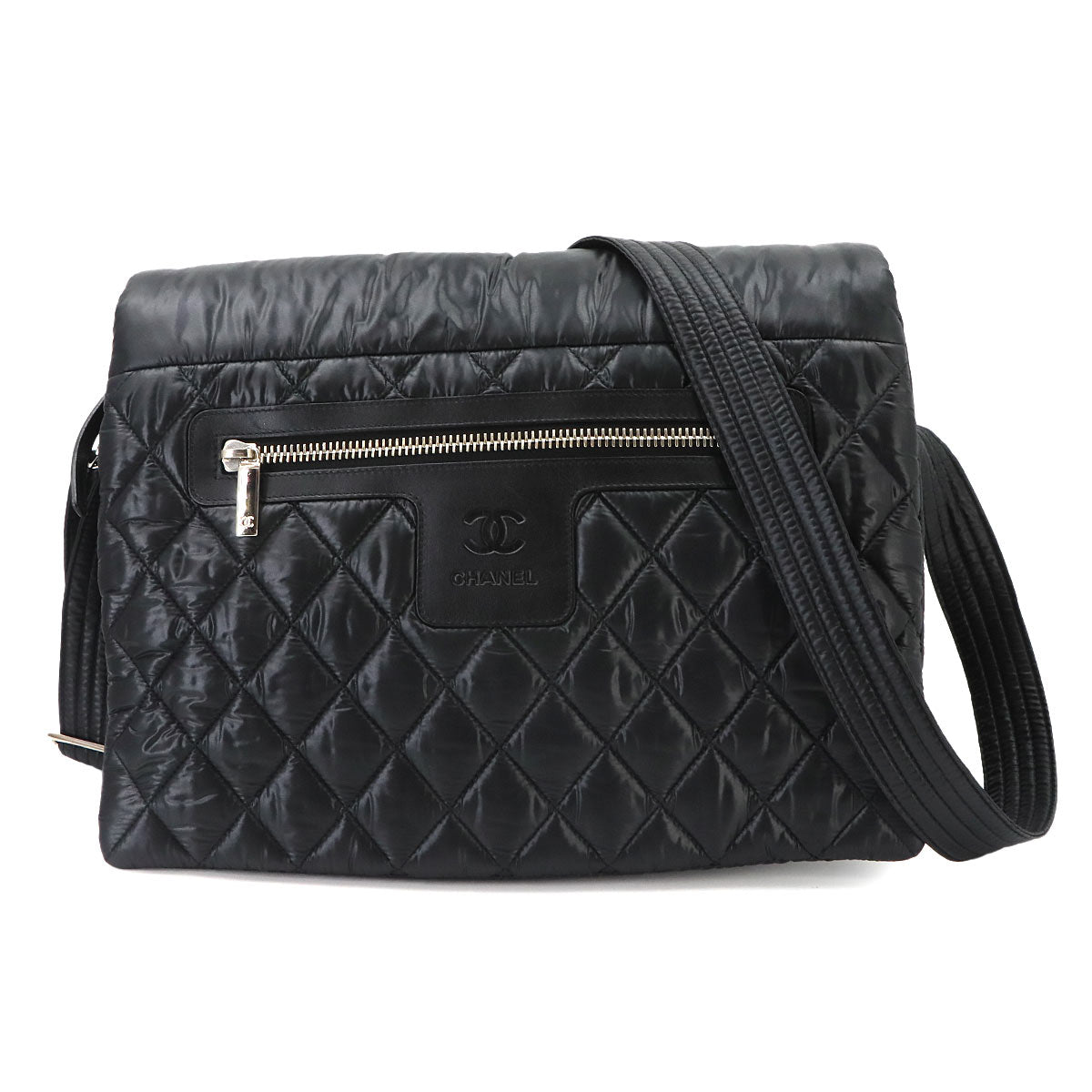 Coco Cocoon Messenger Shoulder Bag Nylon Leather Black A48617