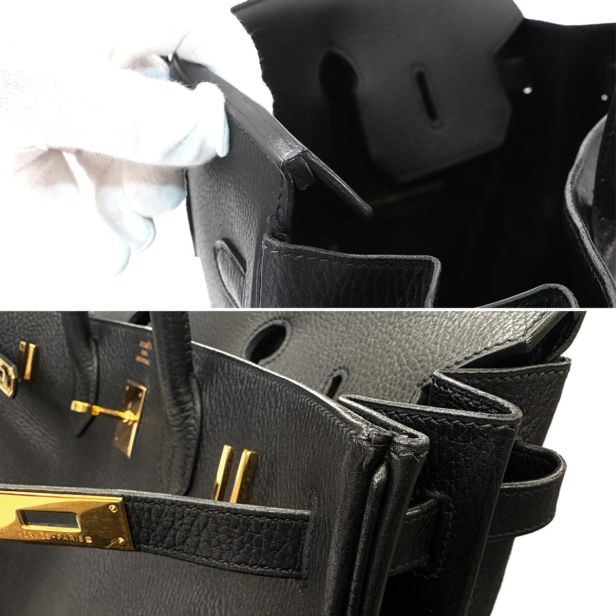 Birkin 40 Ardennes Leather Black Hand Bag Vintage Purse