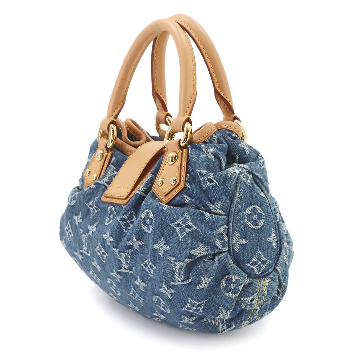 Monogram Denim Pleaty Hand Bag Canvas Blue M95020