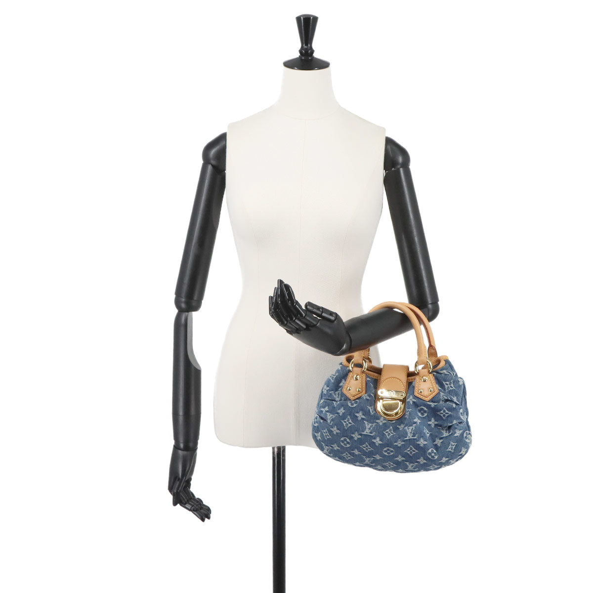 Monogram Denim Pleaty Hand Bag Canvas Blue M95020